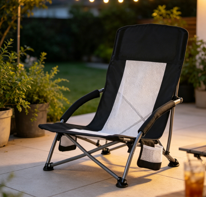 Lightweight Low-Profile Folding Chair with Breathable Mesh and Cup Holder - Image 2