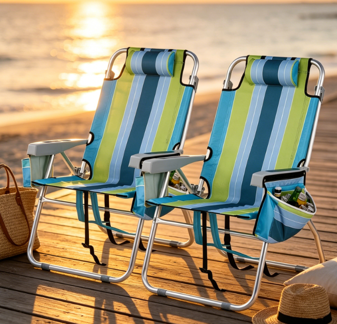 High-Back 5-Position Adjustable Backpack Beach Chair Set - Image 2