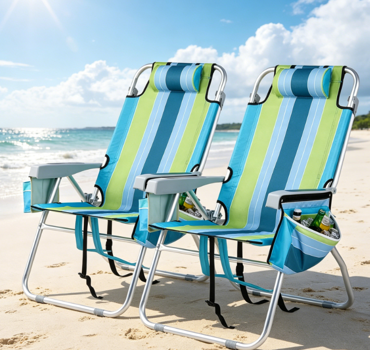 High-Back 5-Position Adjustable Backpack Beach Chair Set