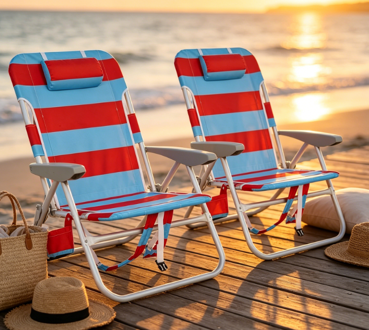 4-Position Adjustable Backpack Beach Chair with Headrest - Image 2