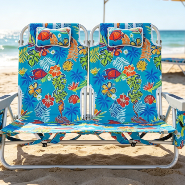 Aluminum Alloy 5-Position Reclining Double Folding Beach Chair