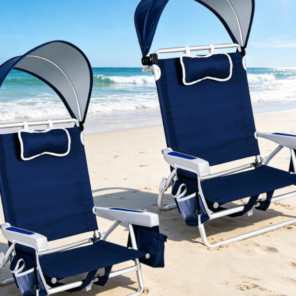5-Position Adjustable Aluminum Beach Chair with Canopy