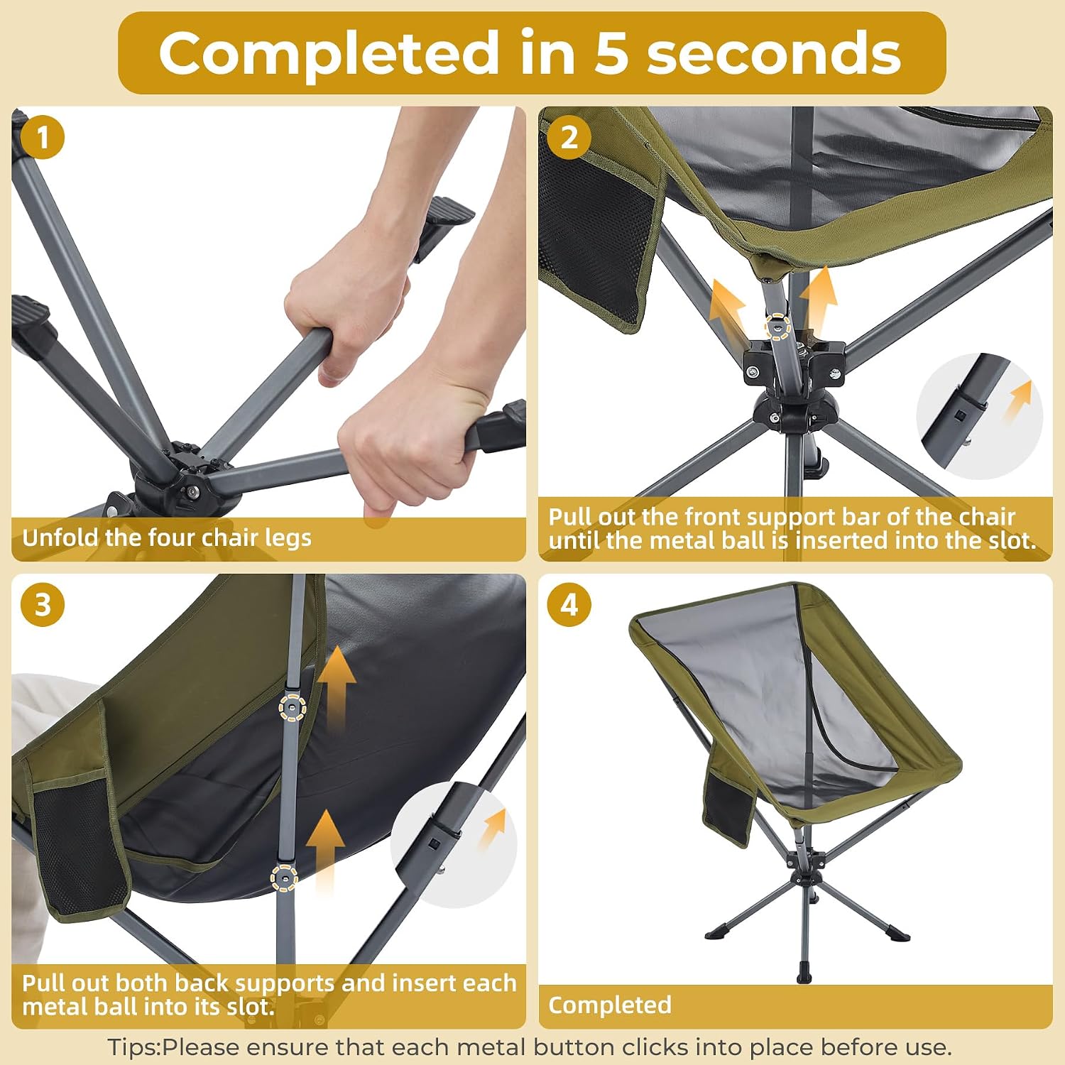 360-Degree Swivel Folding Chair (Quick Setup) - Image 2