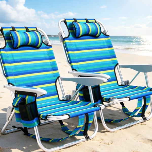 5-Position Reclining Backpack Chair with Towel Bar and Cup Holder
